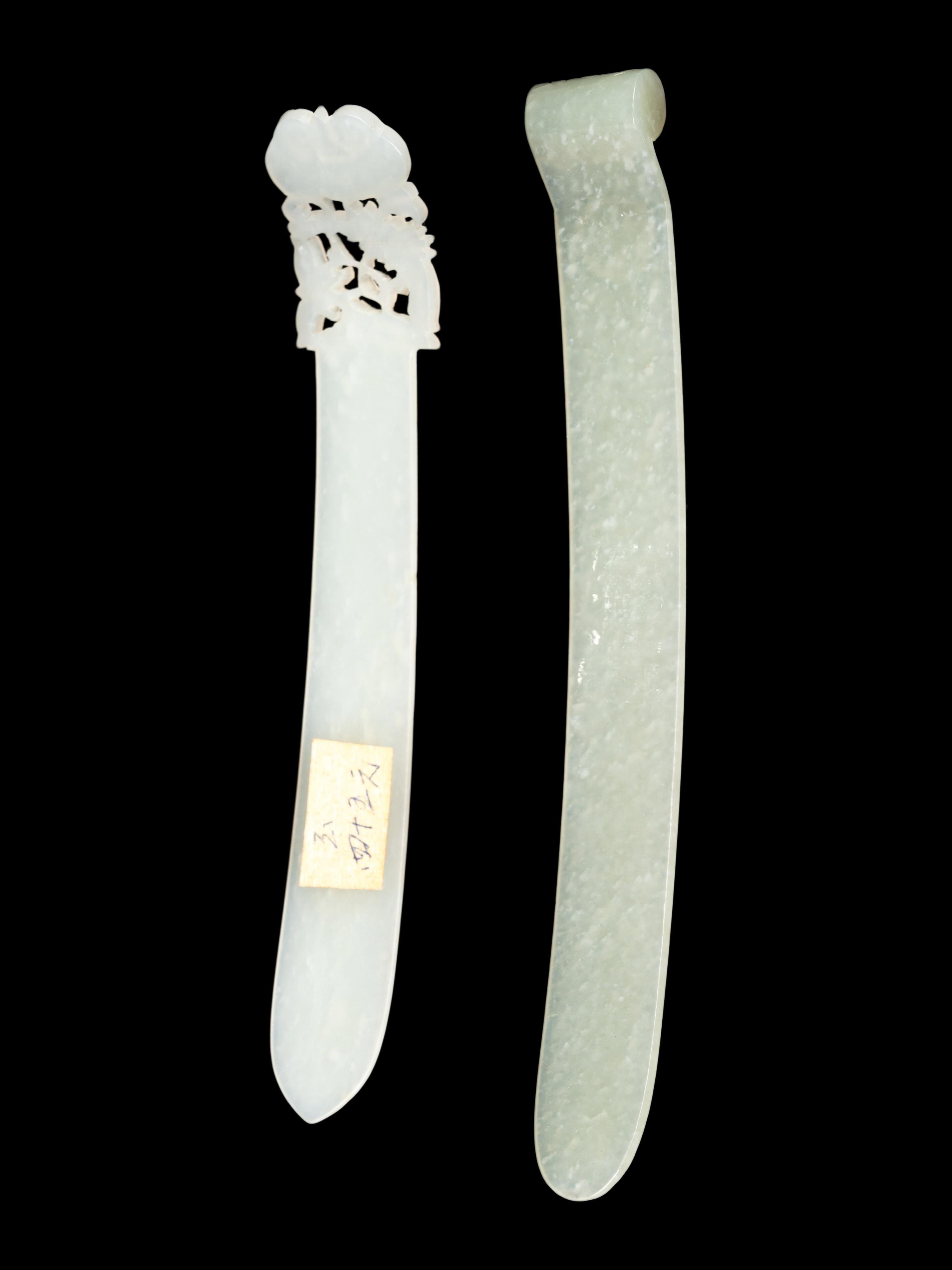 Two Chinese Celadon Jade Hairpins