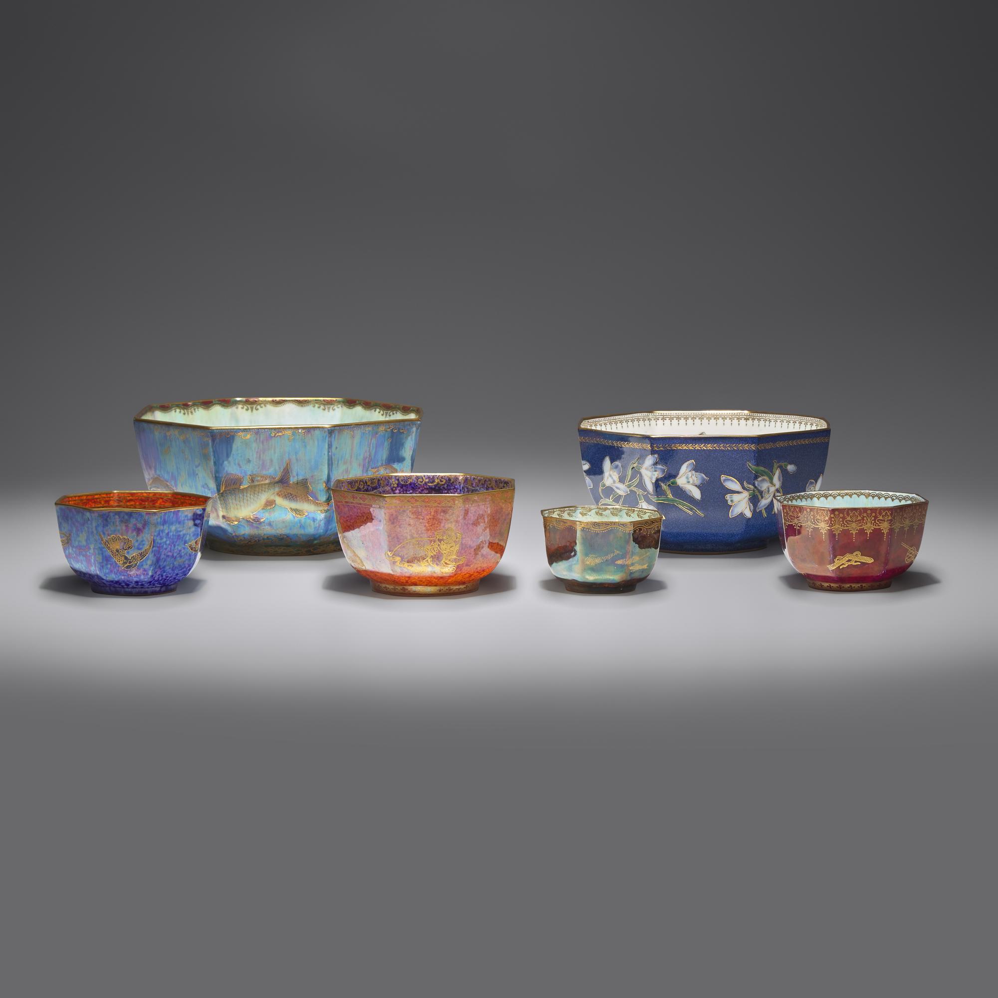 Group of 6 Fairyland Lustre bowls