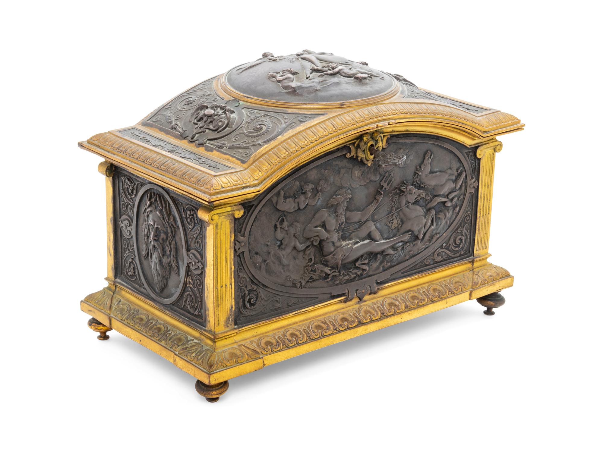 A French Gilt and Patinated Bronze Jewelry Casket