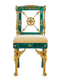 An Empire Style Gilt Bronze Mounted Malachite Side Chair