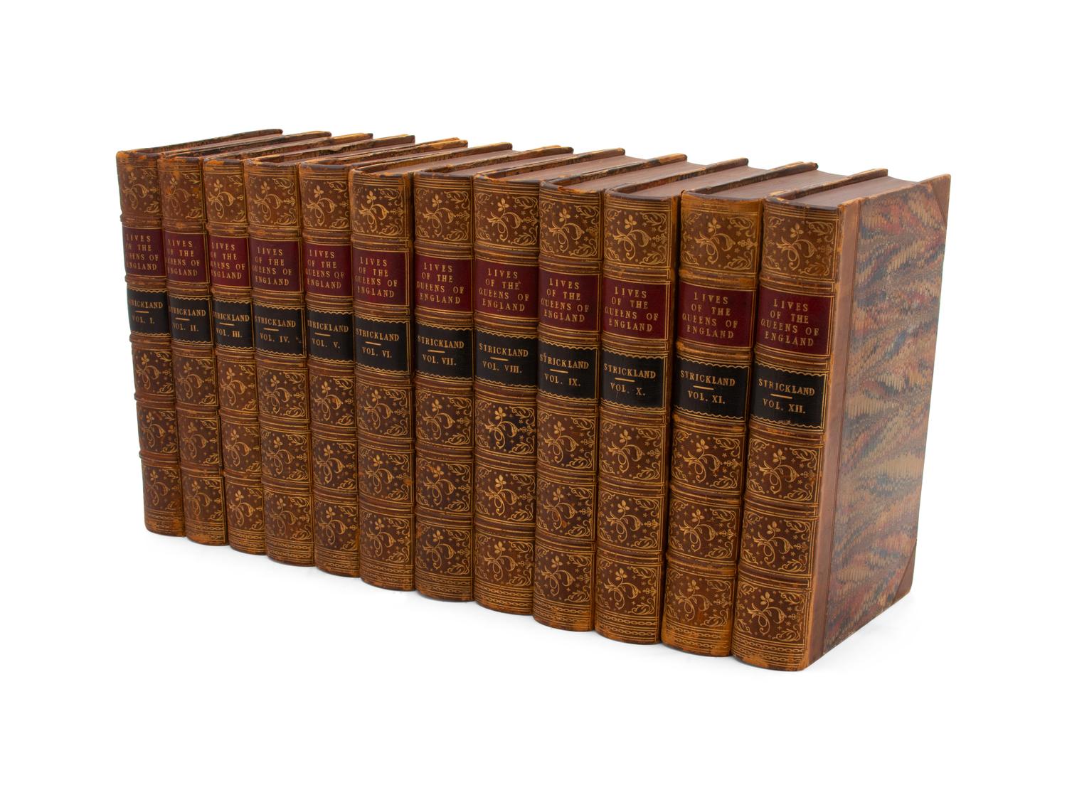 ENGLISH HISTORY, , Strickland, Agnes, Lives of the Queens of England, Volumes 1-12, Henry Colburn, London, 1844; three-quarter calf, marbled boards, black and red labels, raised bands.