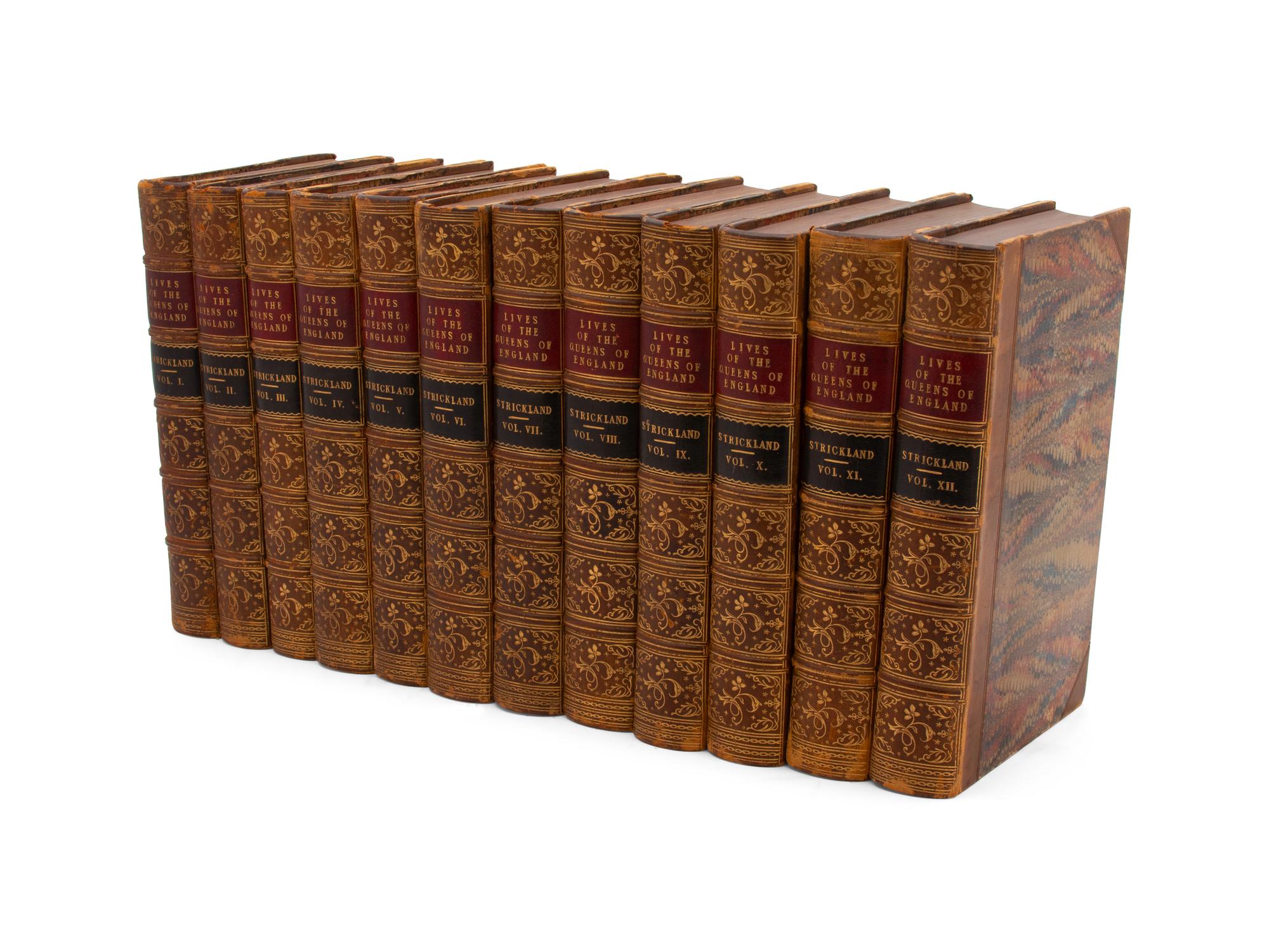 ENGLISH HISTORY, , Strickland, Agnes, Lives of the Queens of England, Volumes 1-12, Henry Colburn, London, 1844; three-quarter calf, marbled boards, black and red labels, raised bands.