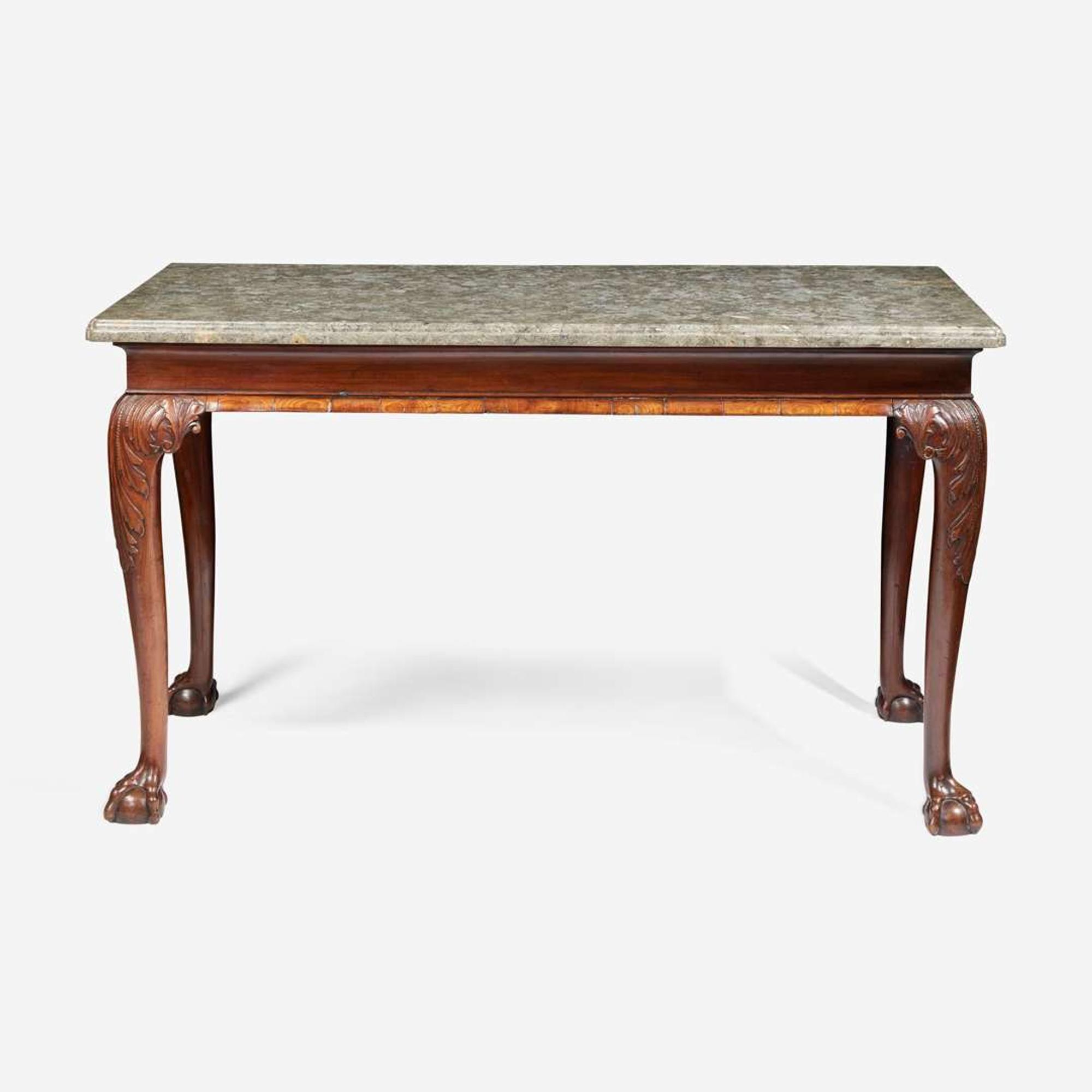 A George II rectangular carved mahogany side table with Derbyshire "fossil" marble top circa 1740-1750