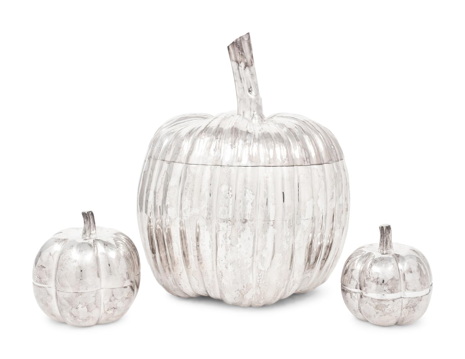 An Italian Silver Pumpkin-Form Box Retailed by Tiffany & Co.