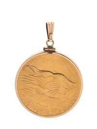 A 12 Karat Gold Fill and US $20 Liberty Coin Pendant,
