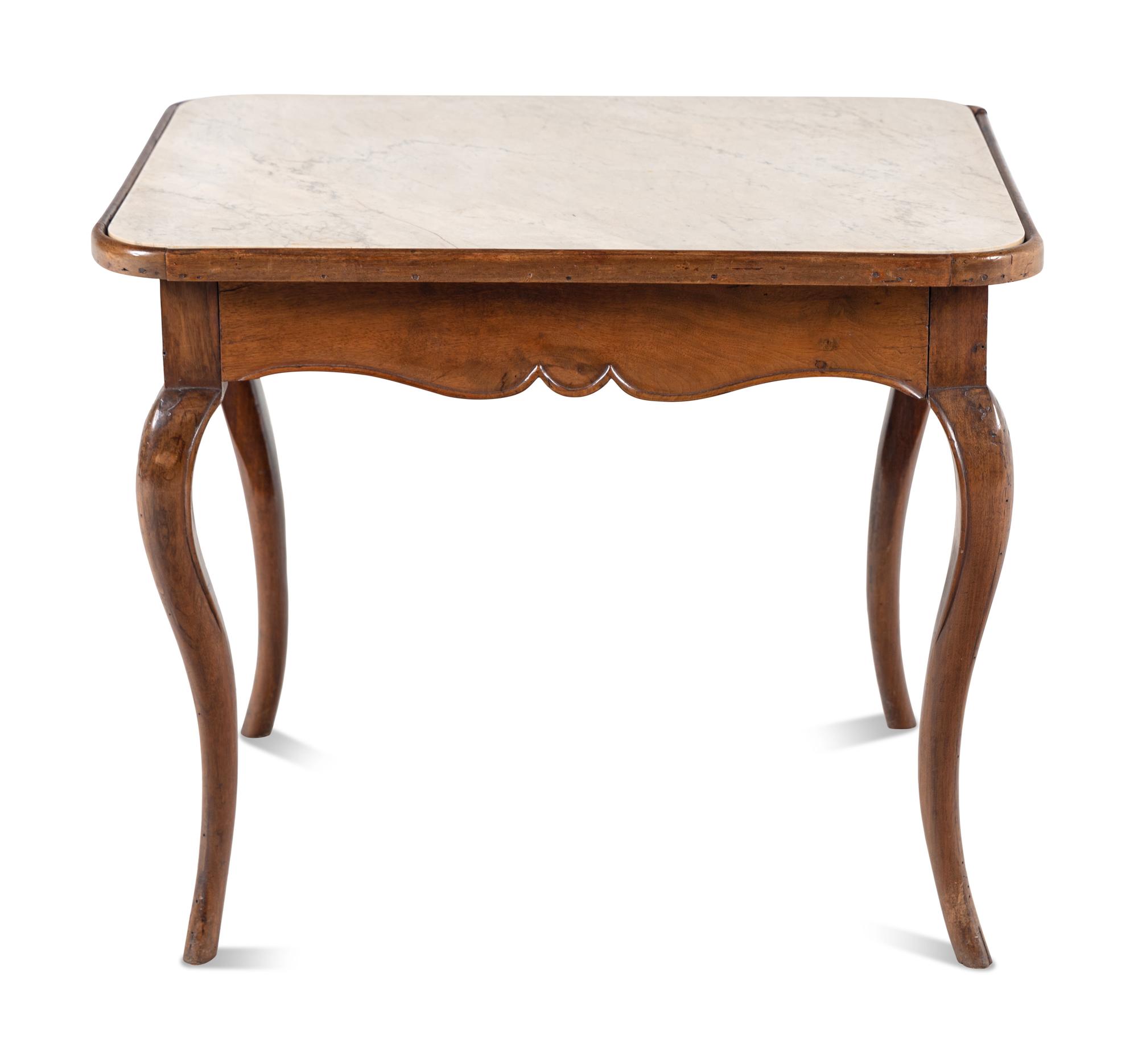 A Louis XV Provincial Fruitwood Marble-Top Occasional Table