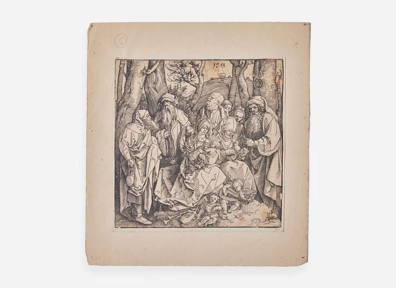 Albrecht Dürer (German, 1471-1528) - The Holy Kinship with Lute Playing Angels
