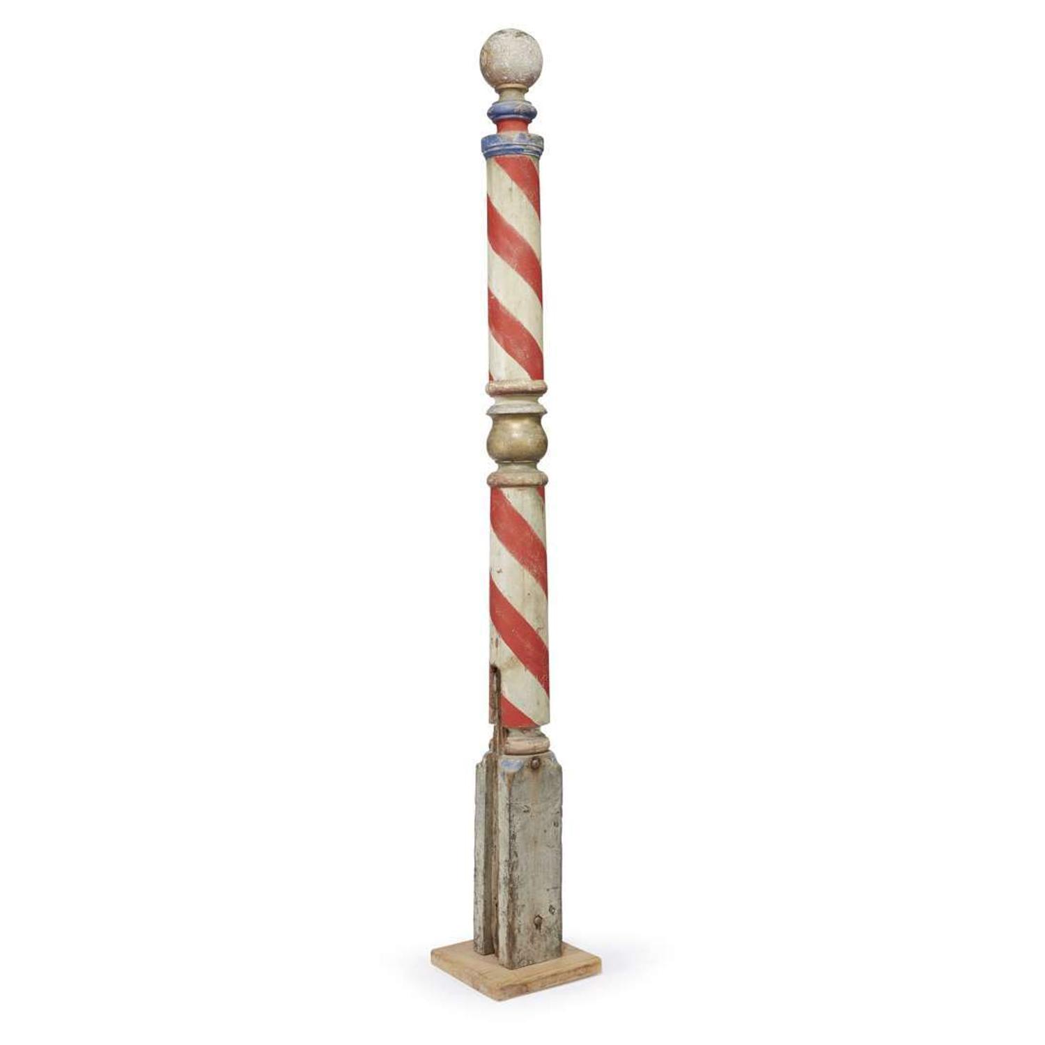 Tall turned and painted barber pole late 19th century