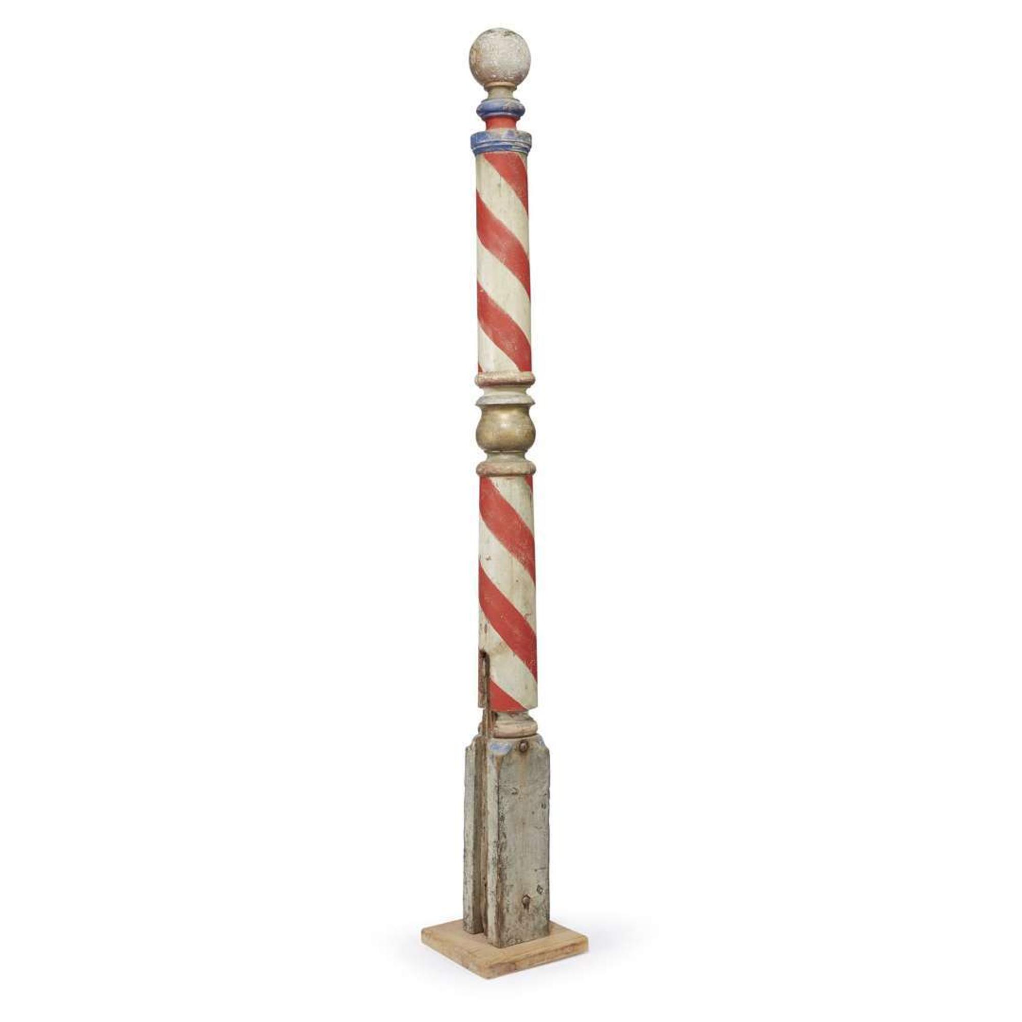 Tall turned and painted barber pole late 19th century