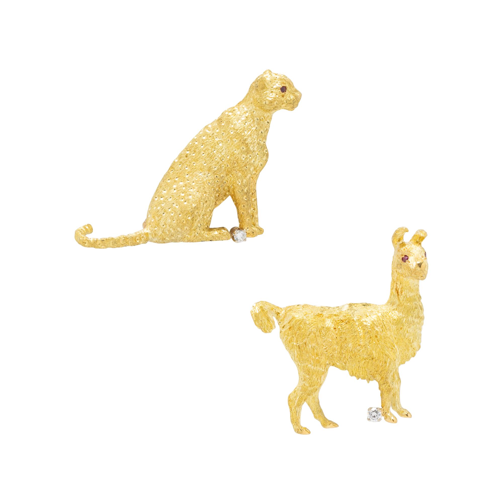 COLLECTION OF YELLOW GOLD ANIMAL BROOCHES
