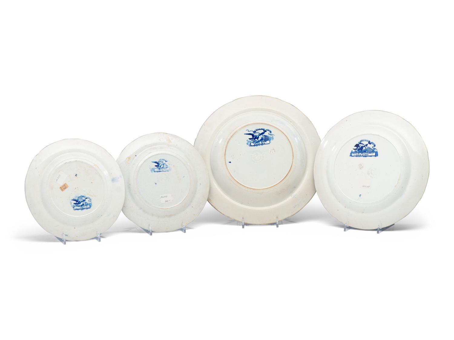 Four Wood & Sons Historic Blue Staffordshire Plates