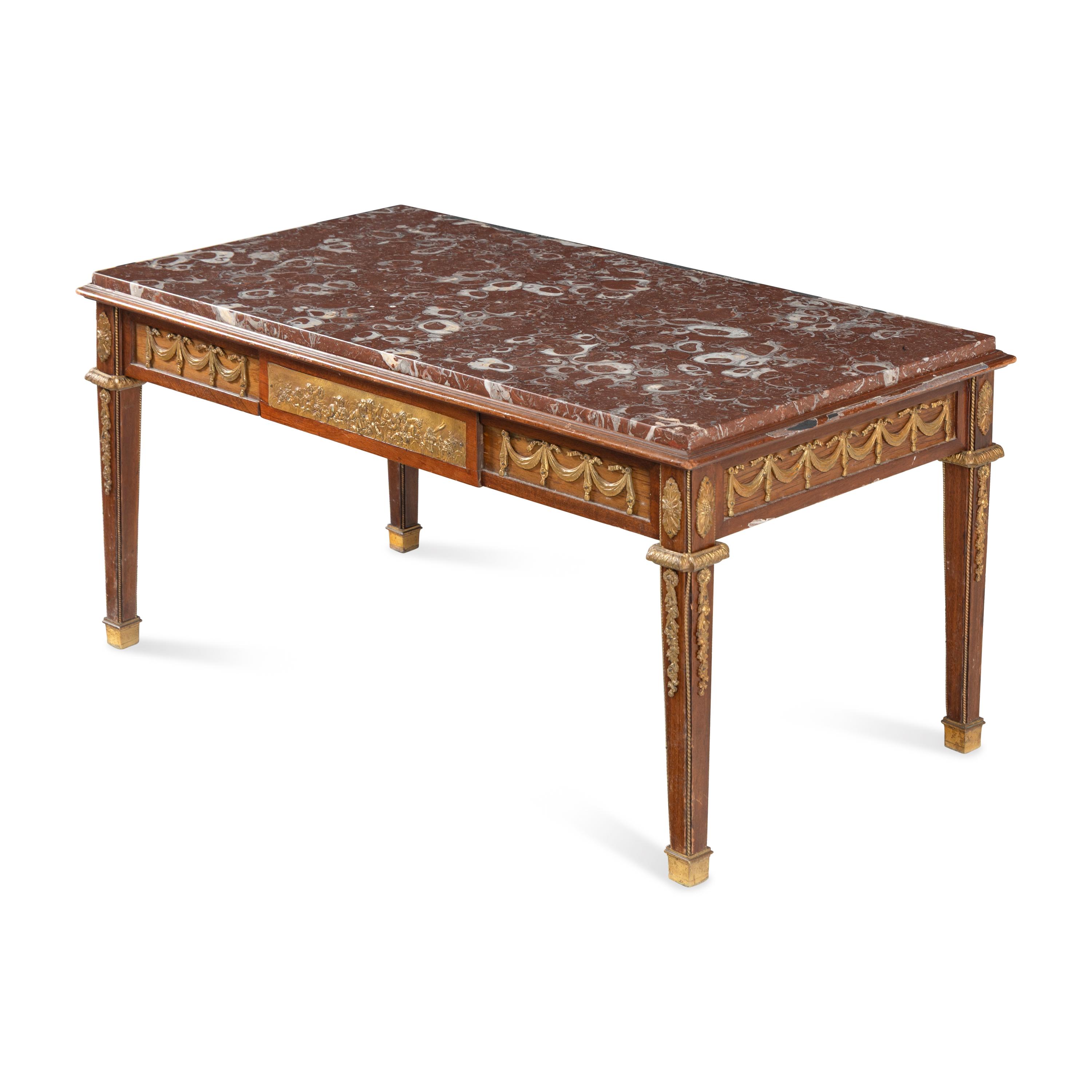 A French Gilt Bronze Mounted Mahogany and Marble-Top Low Table