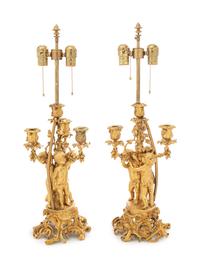 A Pair of Louis XV Gilt Bronze Four-Light Figural Candelabra