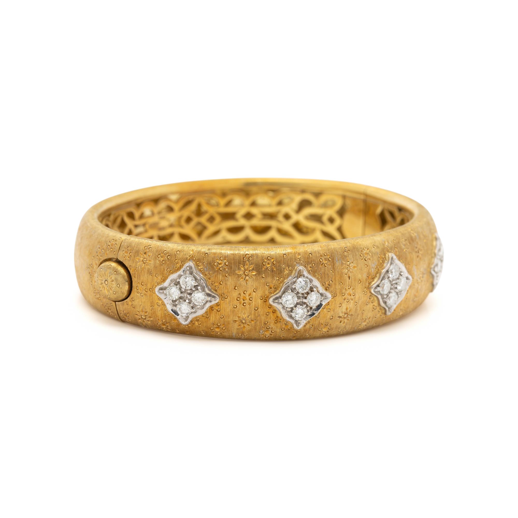 H. GOLD, BICOLOR GOLD AND DIAMOND BANGLE BRACELET