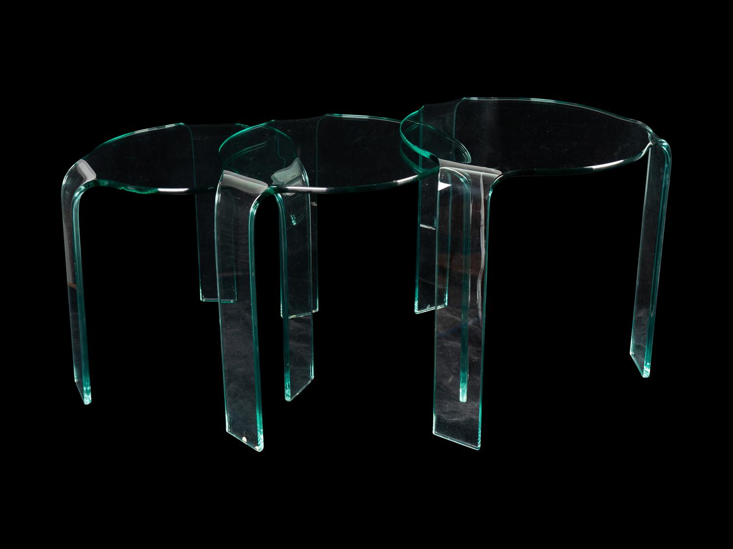 Set of Three Pale Green Glass Nesting Tables