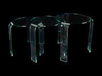 Set of Three Pale Green Glass Nesting Tables