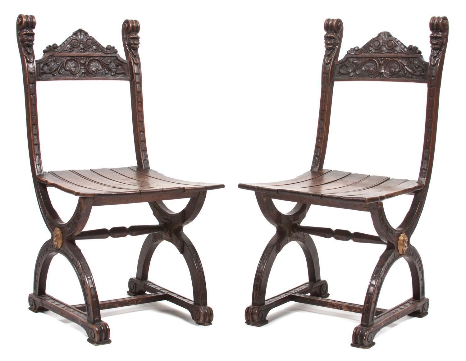 A Pair of Renaissance Revival Side Chairs Height 34 inches. — 19TH/20TH CENTURY