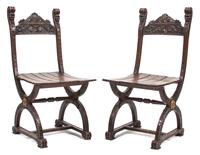 A Pair of Renaissance Revival Side Chairs Height 34 inches. — 19TH/20TH CENTURY