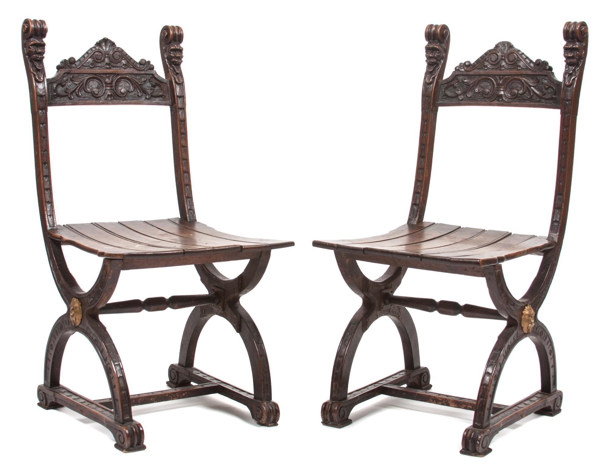 A Pair of Renaissance Revival Side Chairs Height 34 inches. — 19TH/20TH CENTURY