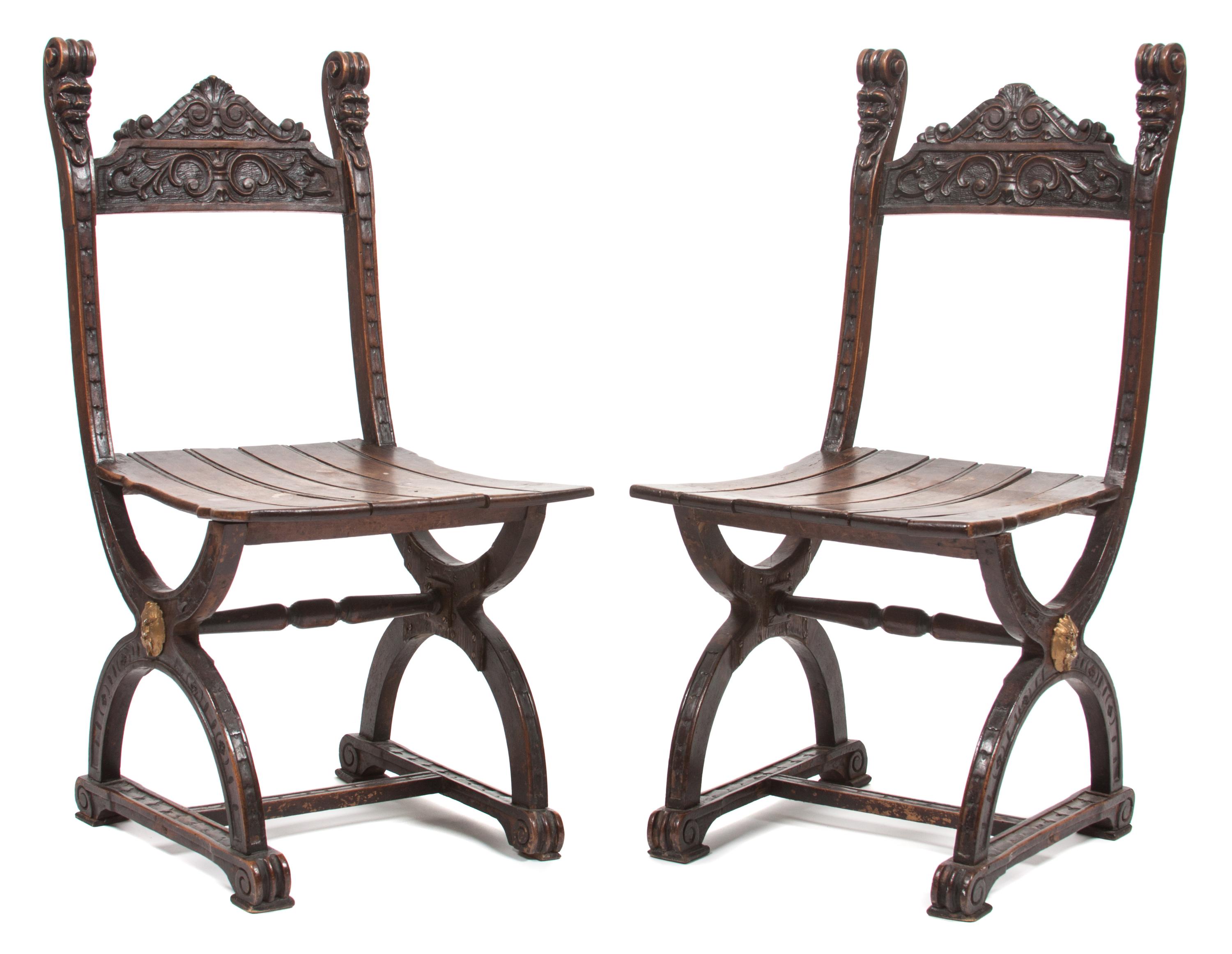A Pair of Renaissance Revival Side Chairs Height 34 inches. — 19TH/20TH CENTURY
