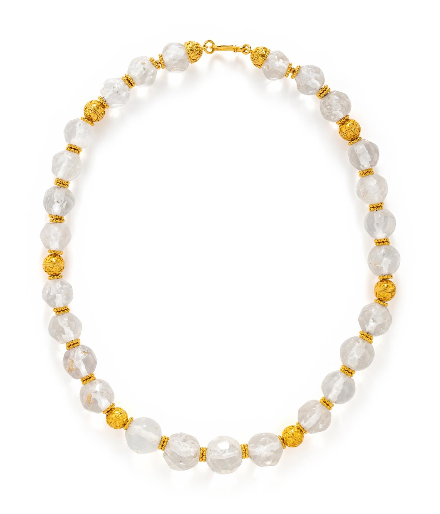 HIGH KARAT YELLOW GOLD AND ROCK CRYSTAL BEAD NECKLACE