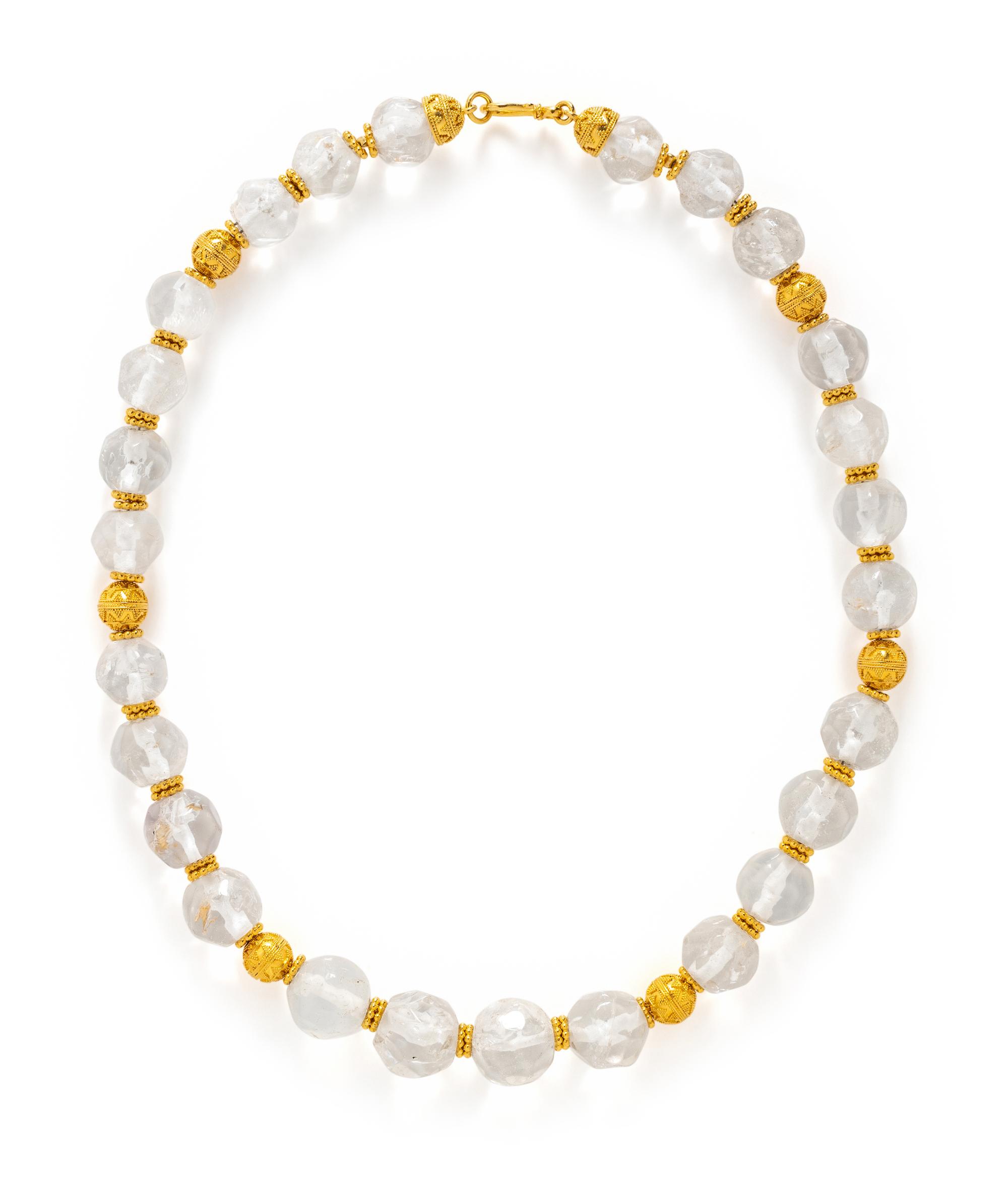 HIGH KARAT YELLOW GOLD AND ROCK CRYSTAL BEAD NECKLACE