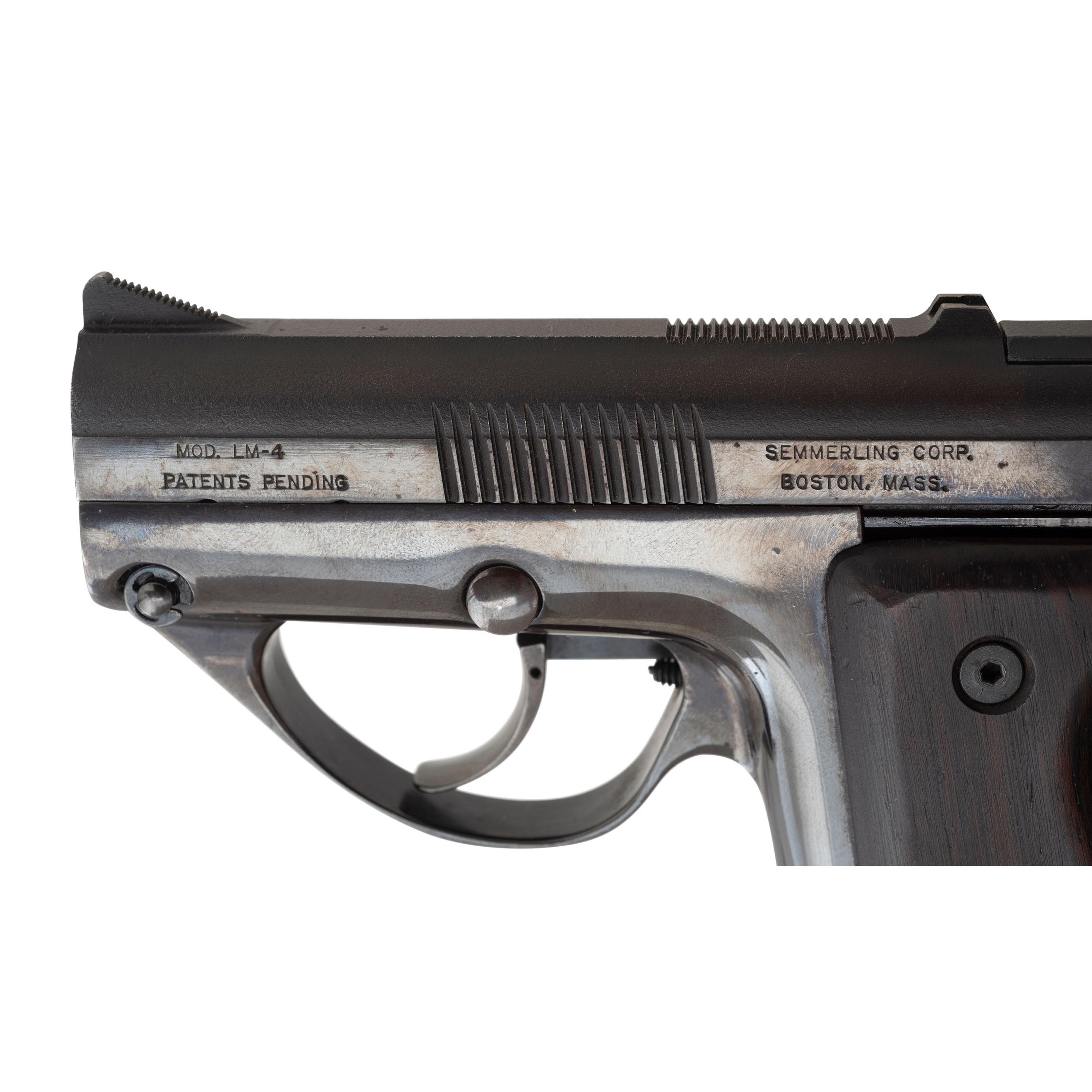 *Extremely Rare Blue & Nickel Pair of Semmerling LM-4 Pistols #200 & #200A in Display Case