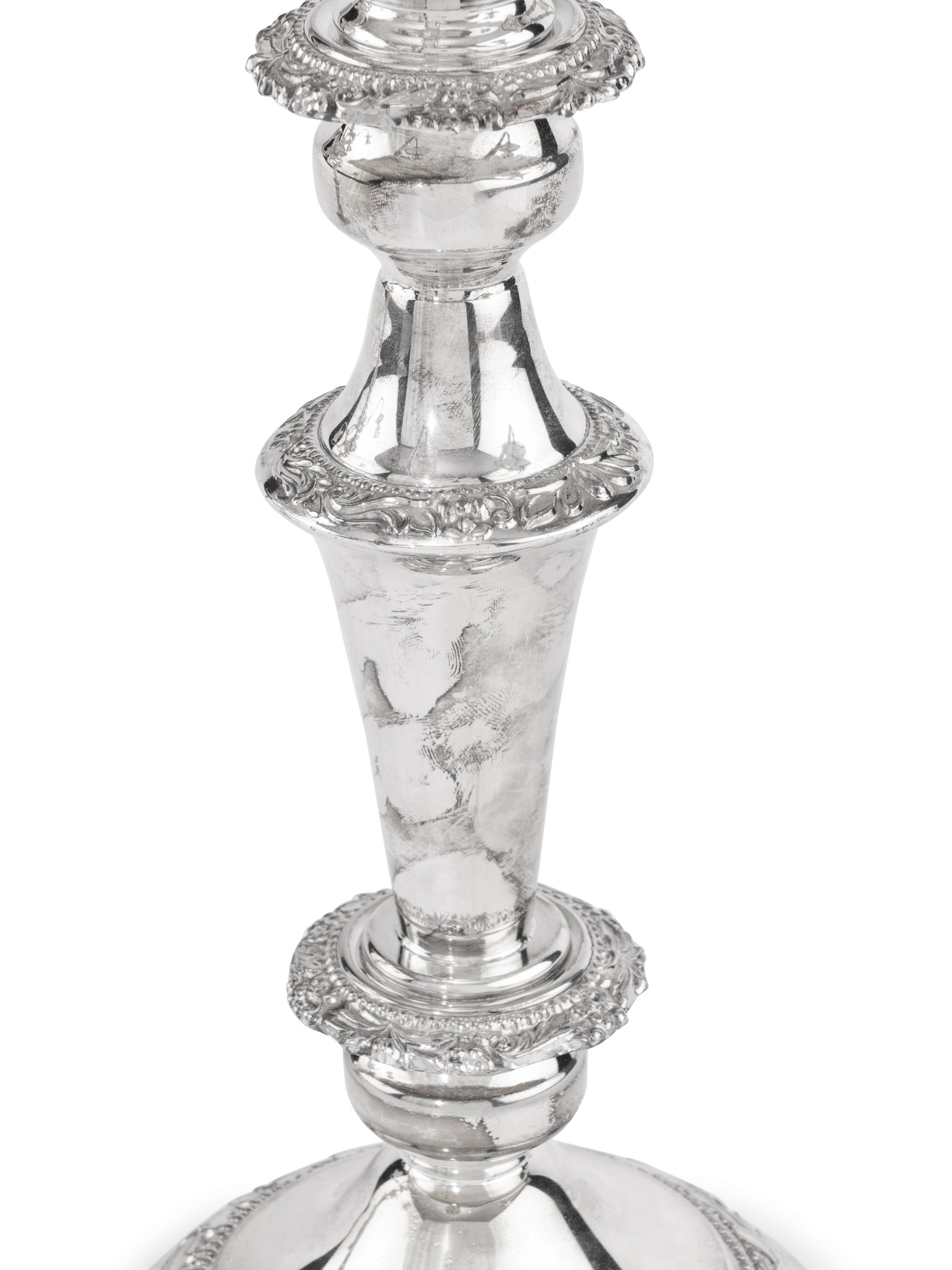 A Pair of American Silver-Plate Five-Light Candelabra