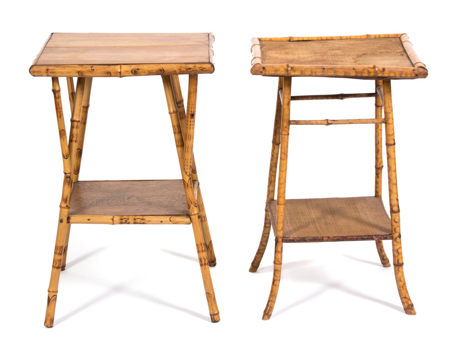 A Pair of Victorian Style Burnt Bamboo Side Tables Height 29 x width 19 x depth 19 inches. — 20TH CENTURY