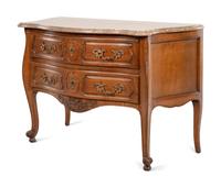 A Louis XV Style Walnut Marble-Top Commode