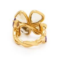 Citrine, Amethyst, and Yellow Gold Clover Ring