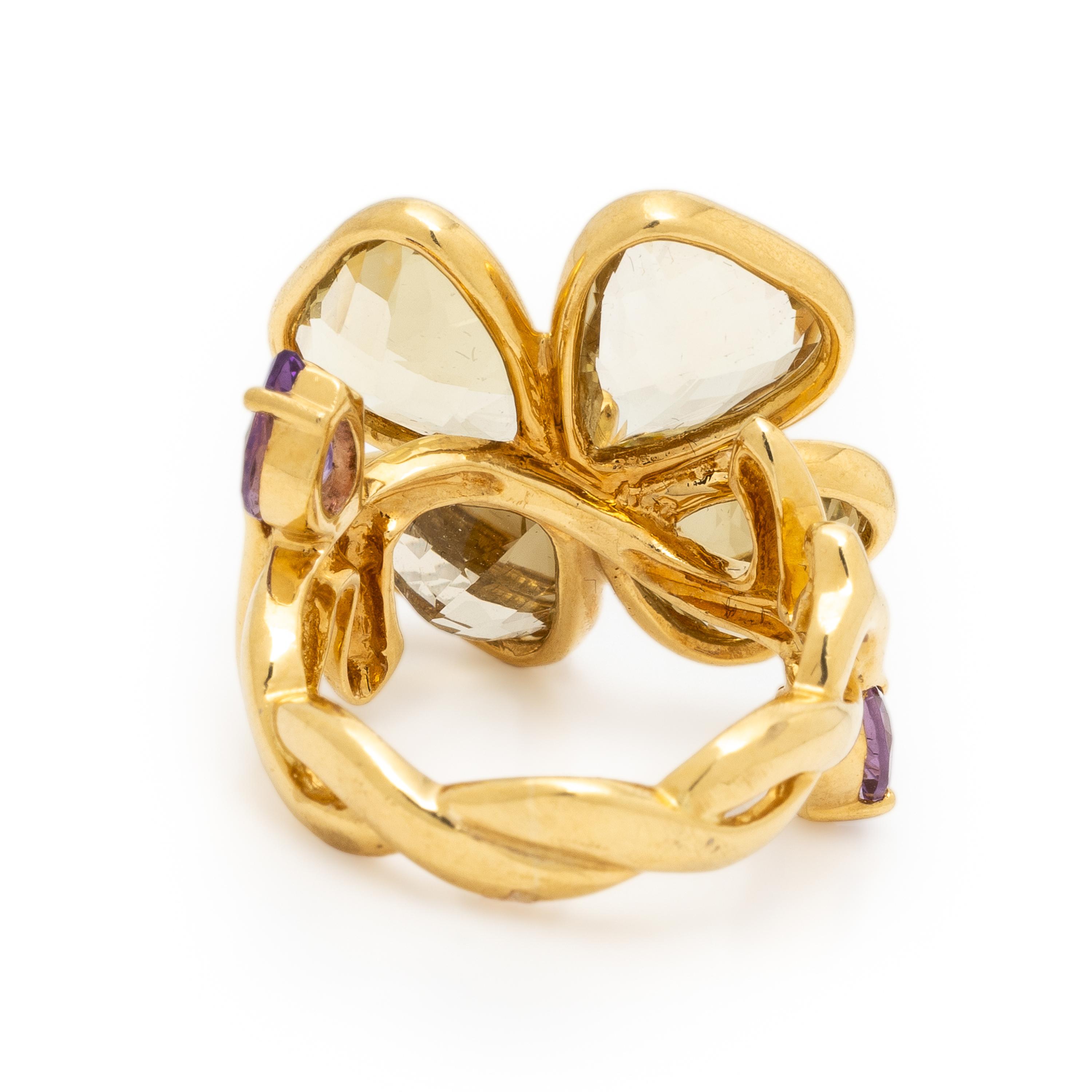 Citrine, Amethyst, and Yellow Gold Clover Ring