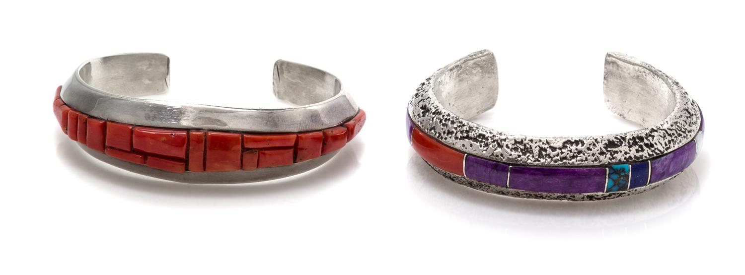 A Collection of Sterling Silver and Multigem Cuff Bracelets, Pat Yellowhorse, Navajo, 72.00 dwts.