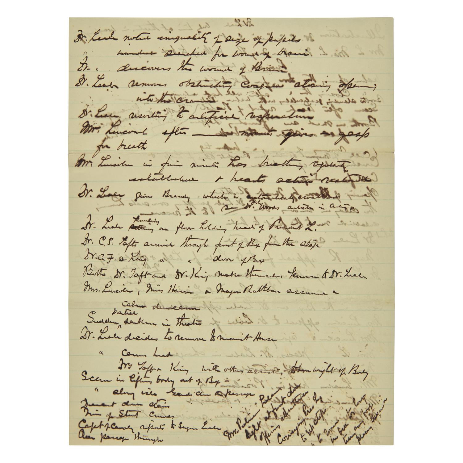 [Lincoln, Abraham] Leale, Charles A. Autograph Notes Recounting Lincoln's Assassination