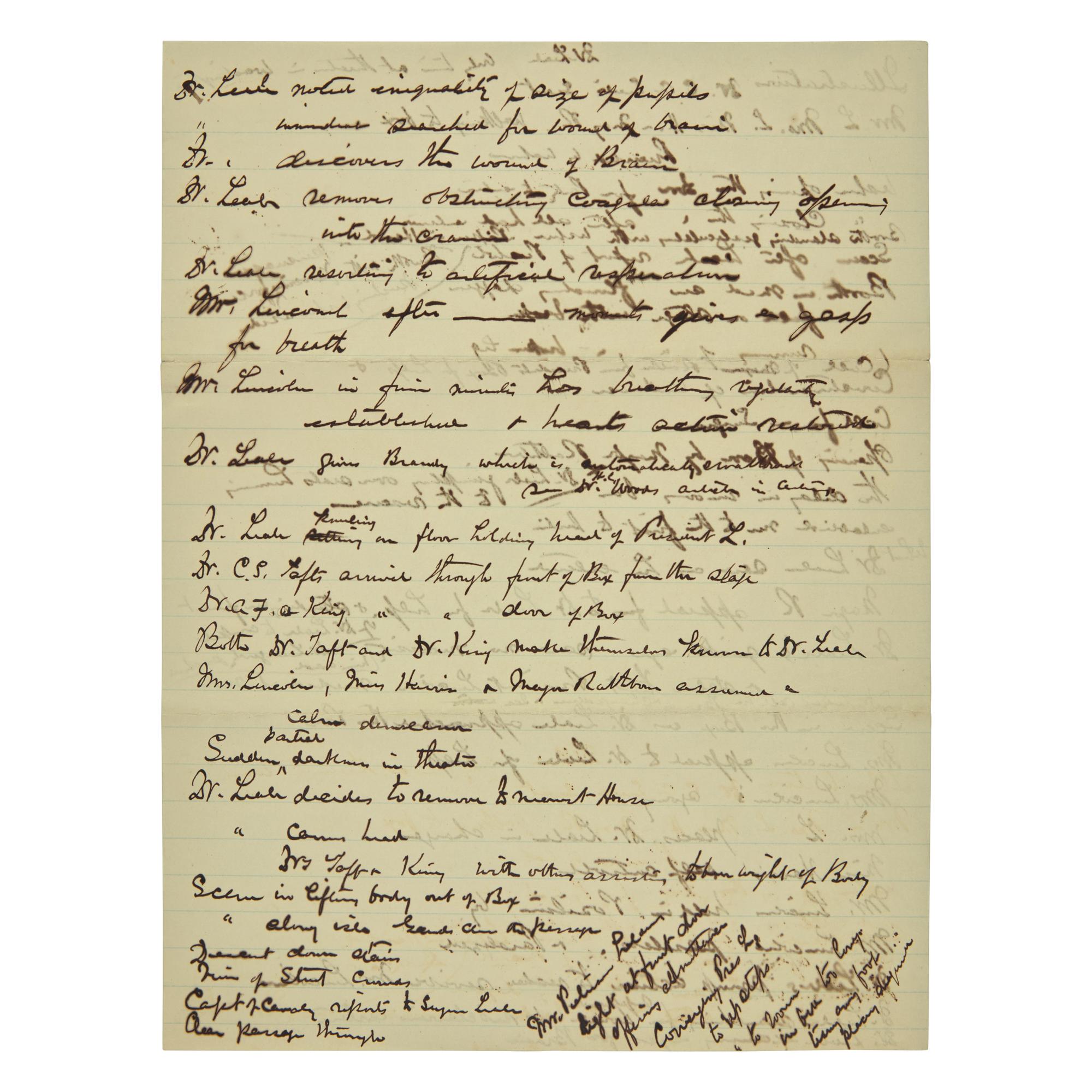 [Lincoln, Abraham] Leale, Charles A. Autograph Notes Recounting Lincoln's Assassination
