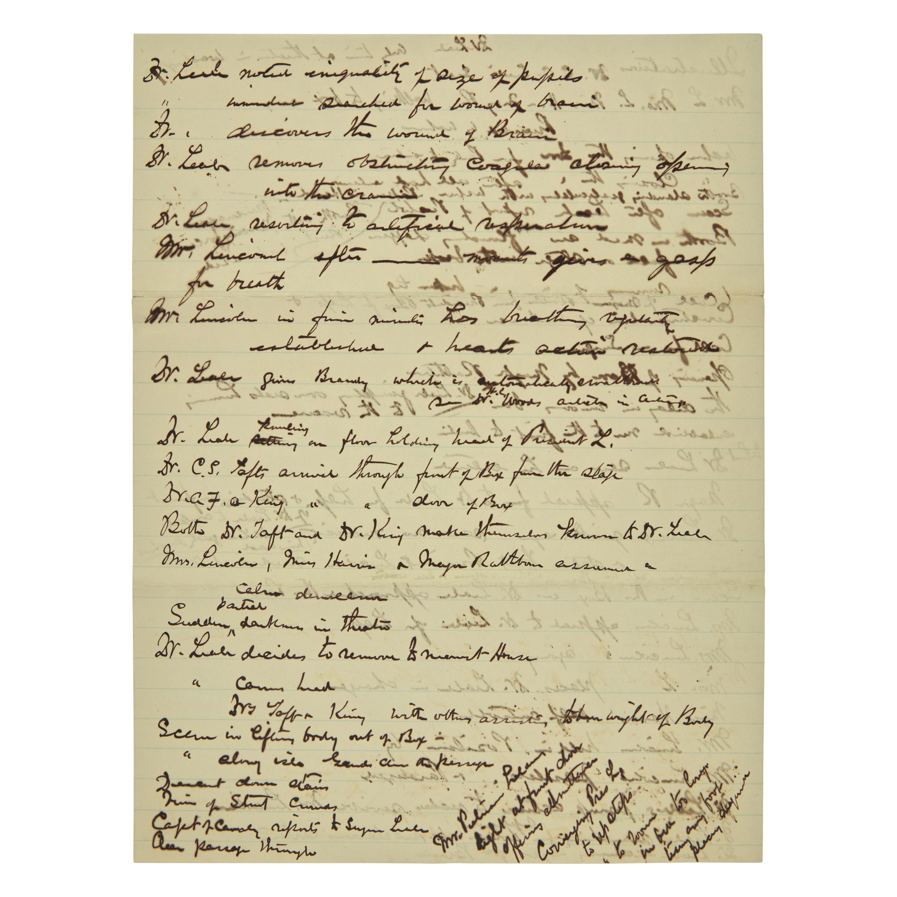 [Lincoln, Abraham] Leale, Charles A. Autograph Notes Recounting Lincoln's Assassination