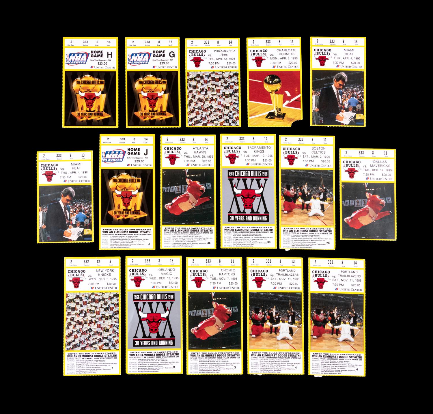 A Group of 16 Michael Jordan Chicago Bulls Tickets from 1995-96 (72-10 Season),