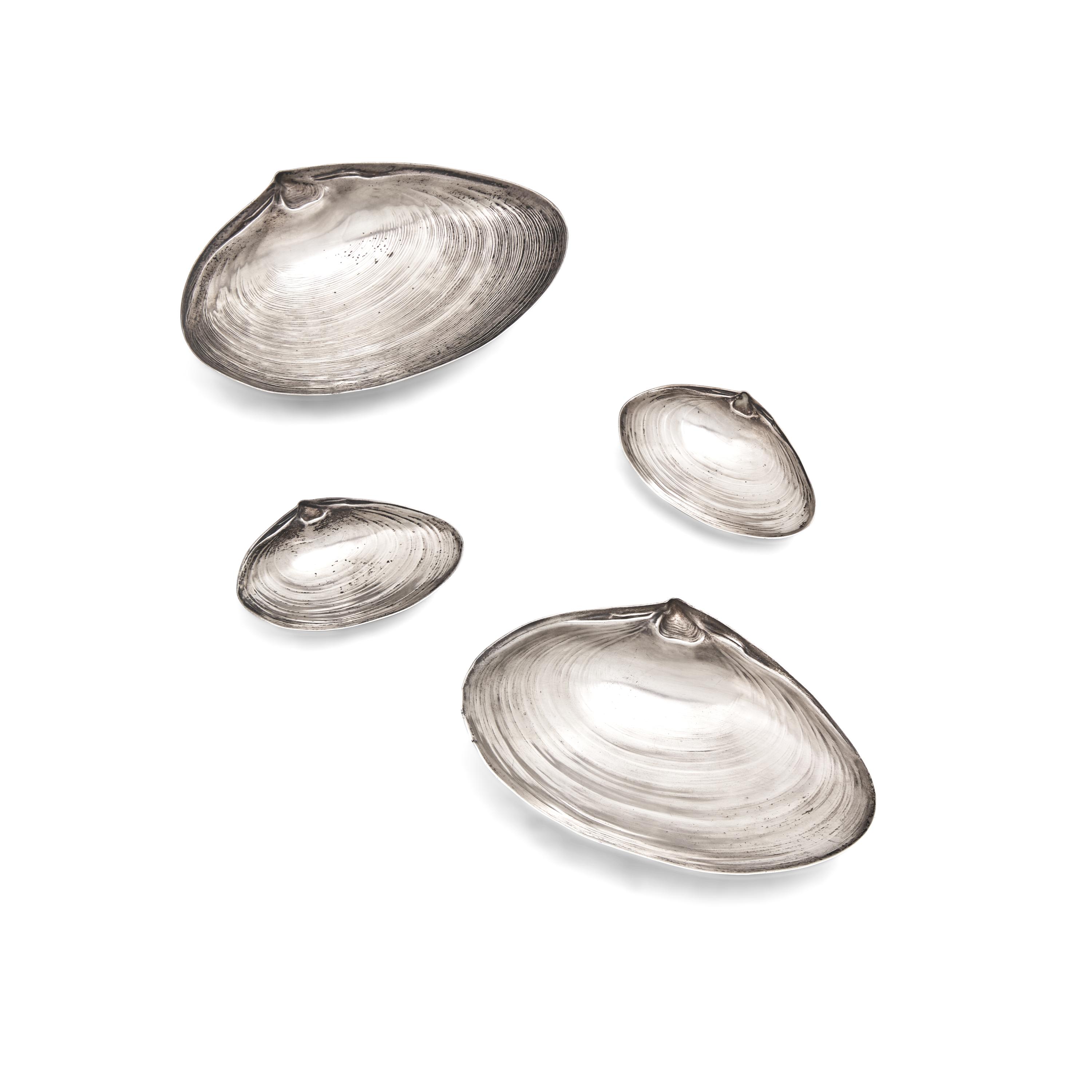 Four Sterling Silver Clam Shell-Form Dishes