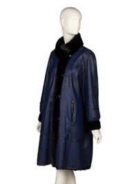 Linnanen, Reversible Mink Fur & Blue Leather Coat