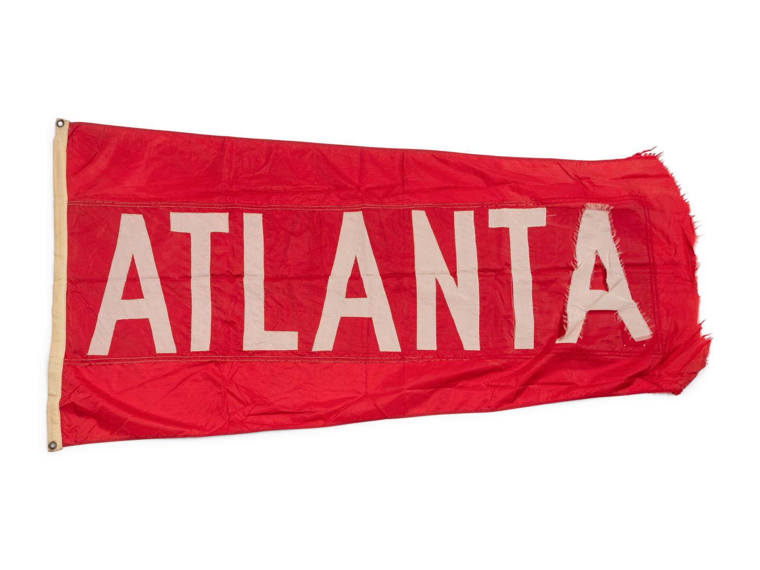 An Atlanta Flag Once Flown on Wrigley Field Scoreboard Collected by Former Chicago Cubs Wrigley Field Head Scorekeeper