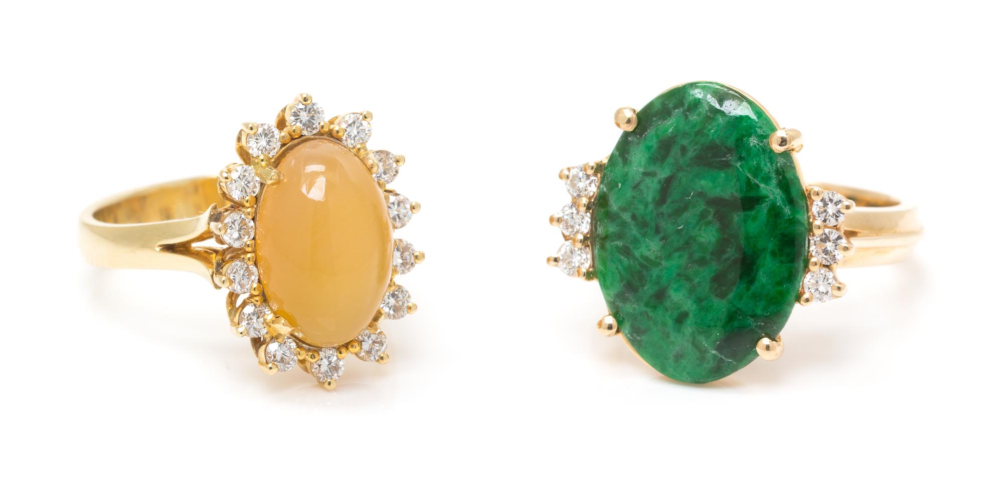 A Collection of 14 Karat Yellow Gold, Diamond and Gemstone Rings, 7.40 dwts.