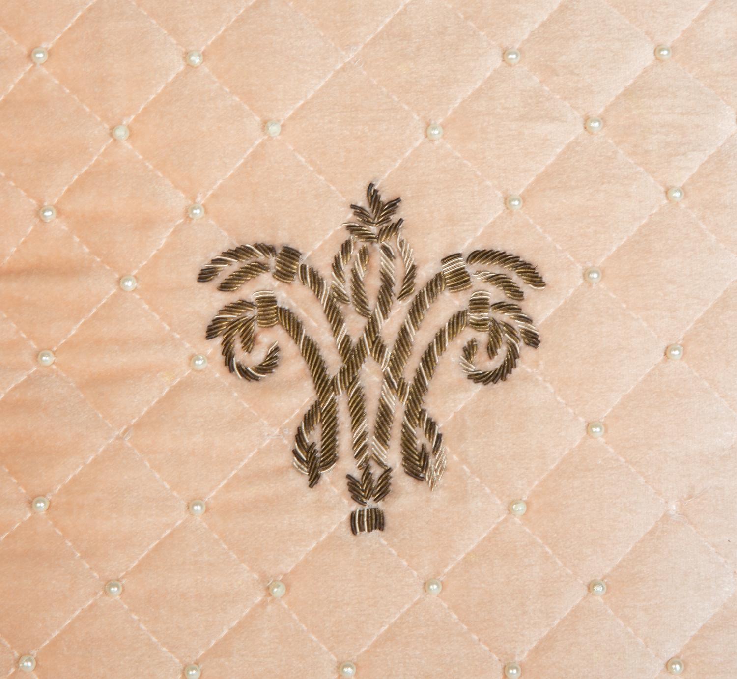 Six Light Coral Silk and Velvet Pillows — 20th Century