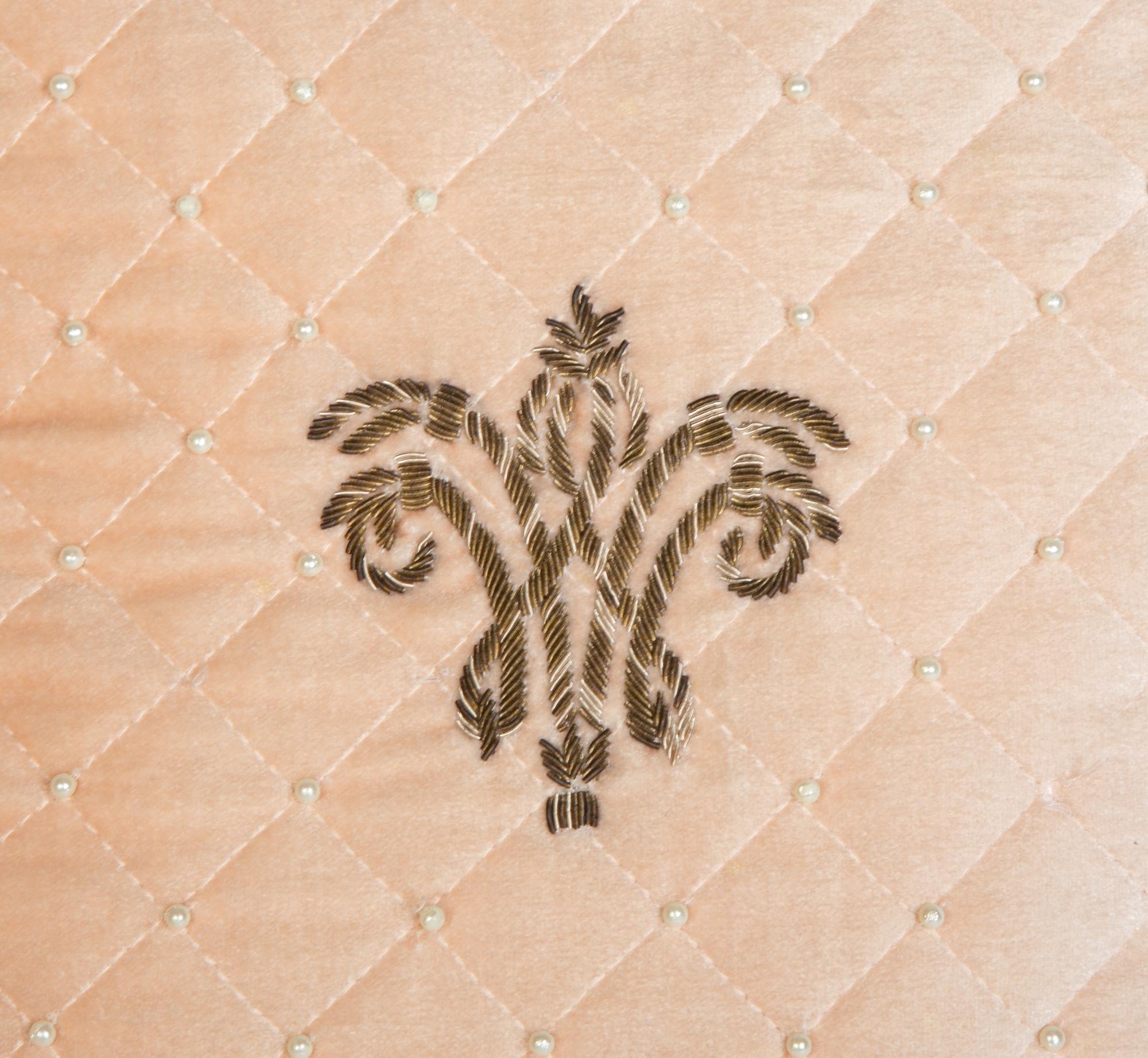 Six Light Coral Silk and Velvet Pillows — 20th Century