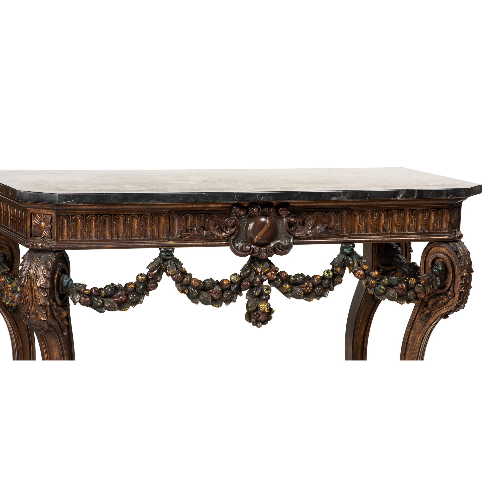 An Italian Carved and Painted Marble-Top Pier Table and Pier Mirror