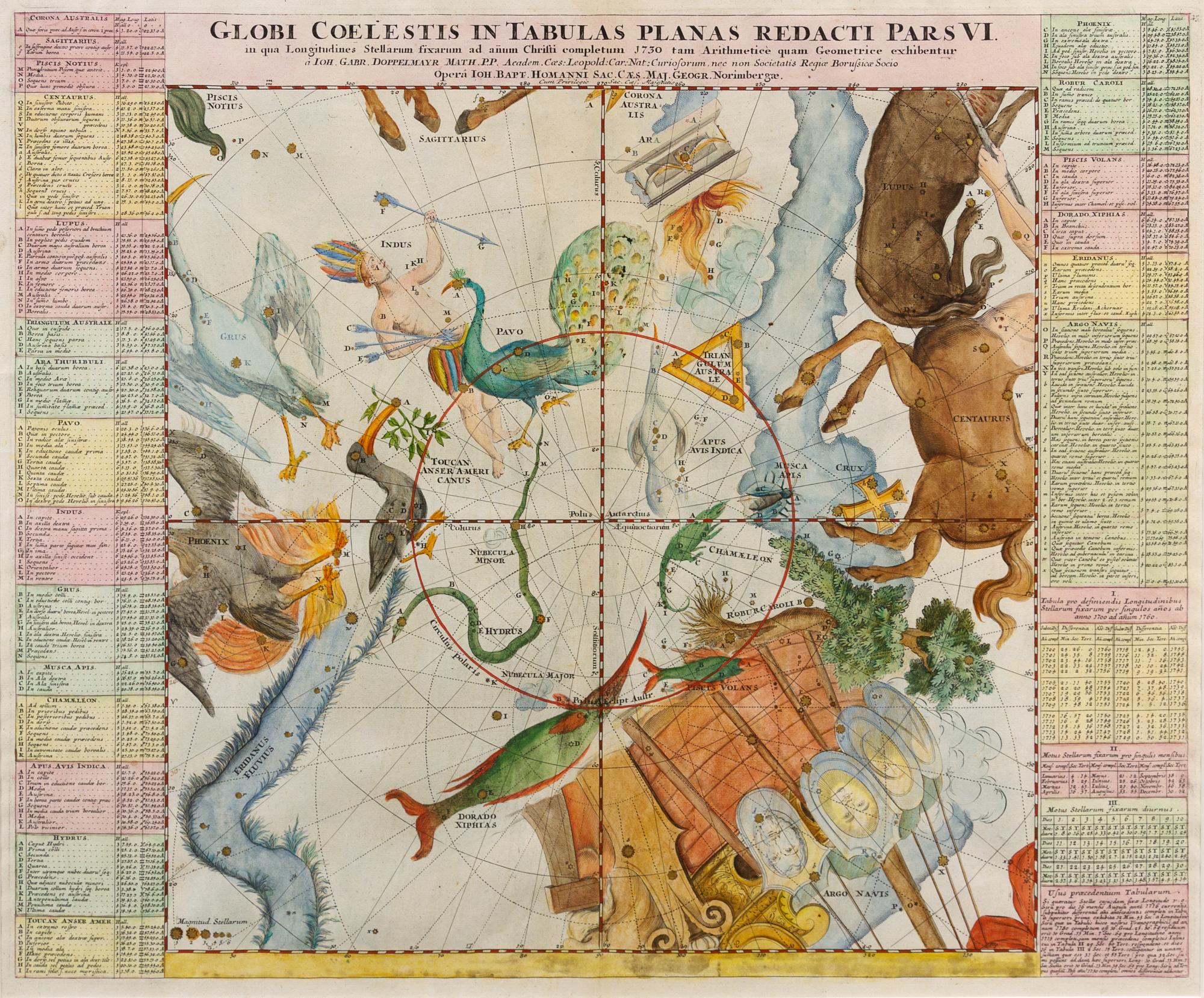 DOPPELMAYR, Johann Gabriel (1677-1750). Globi Coelestis in Tabulas Planas Redacti Pars I. -Pars II. -Pars III. -Pars IV. -Pars V. -Pars