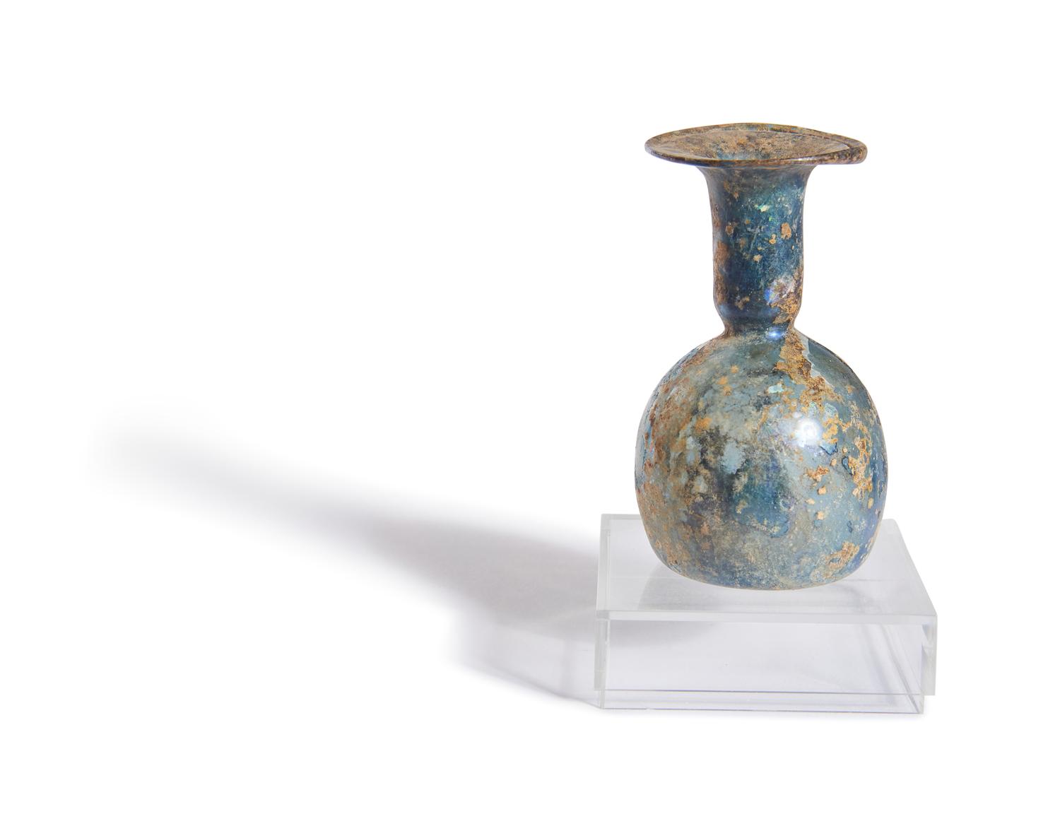 A Roman Blue Glass Flask