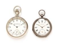 A Collection of Sterling Silver Open Face Pocket Watches, American Waltham and Elgin, 1896 and 1891, 148.00 dwts.
