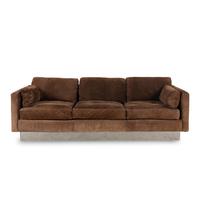 A Suede Upholstered Chromed- Metal Three-Cushion Sofa