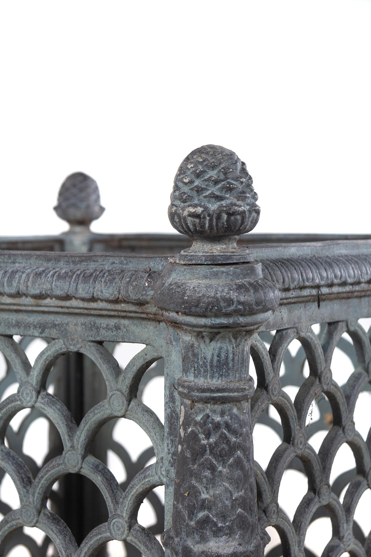 A Pair of French Style Patinated Cast Metal Rectangular Jardinières