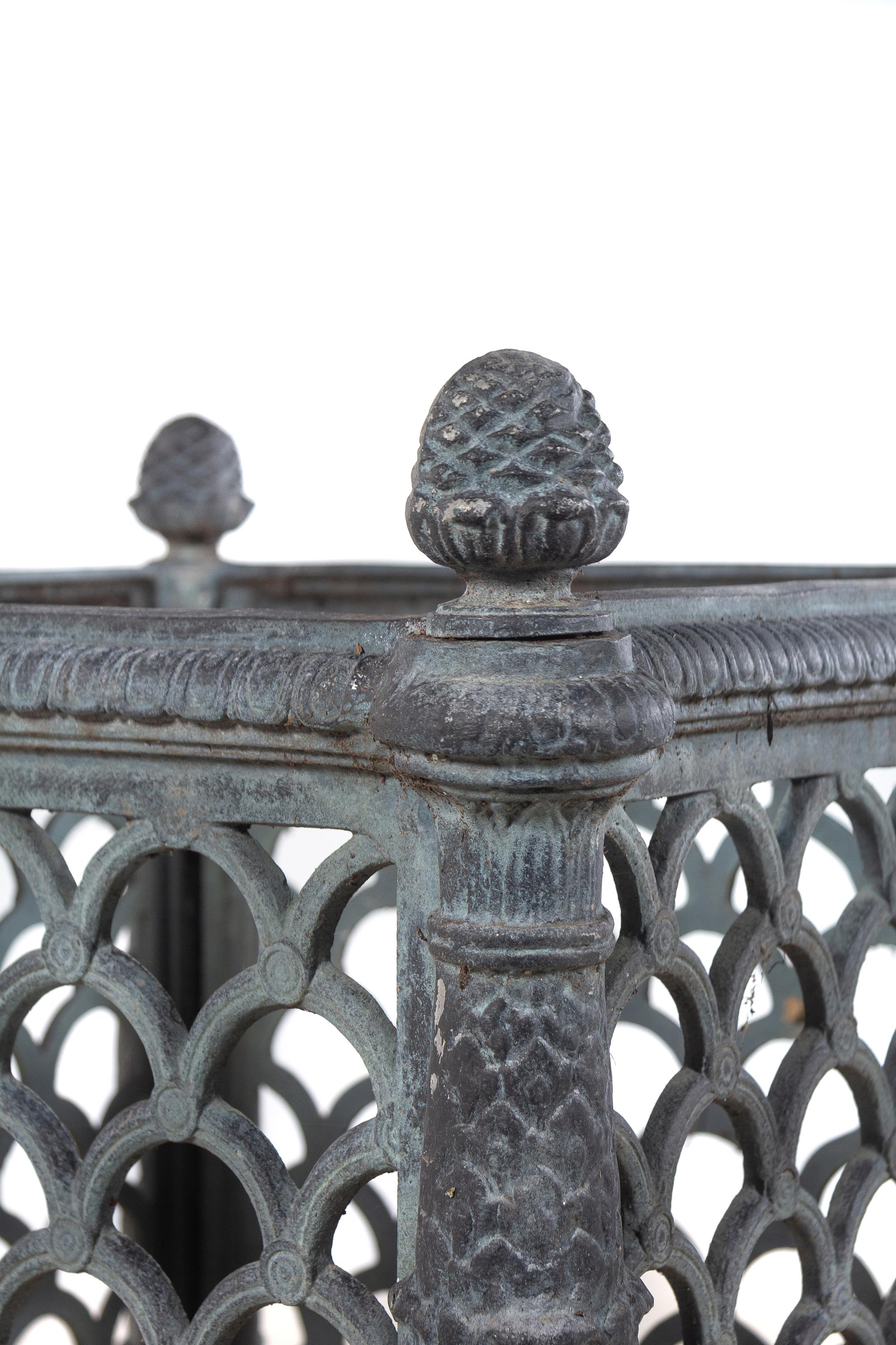 A Pair of French Style Patinated Cast Metal Rectangular Jardinières